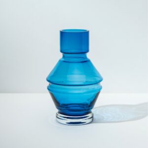 Large Aquamarine Blue Tiered Glass Vase